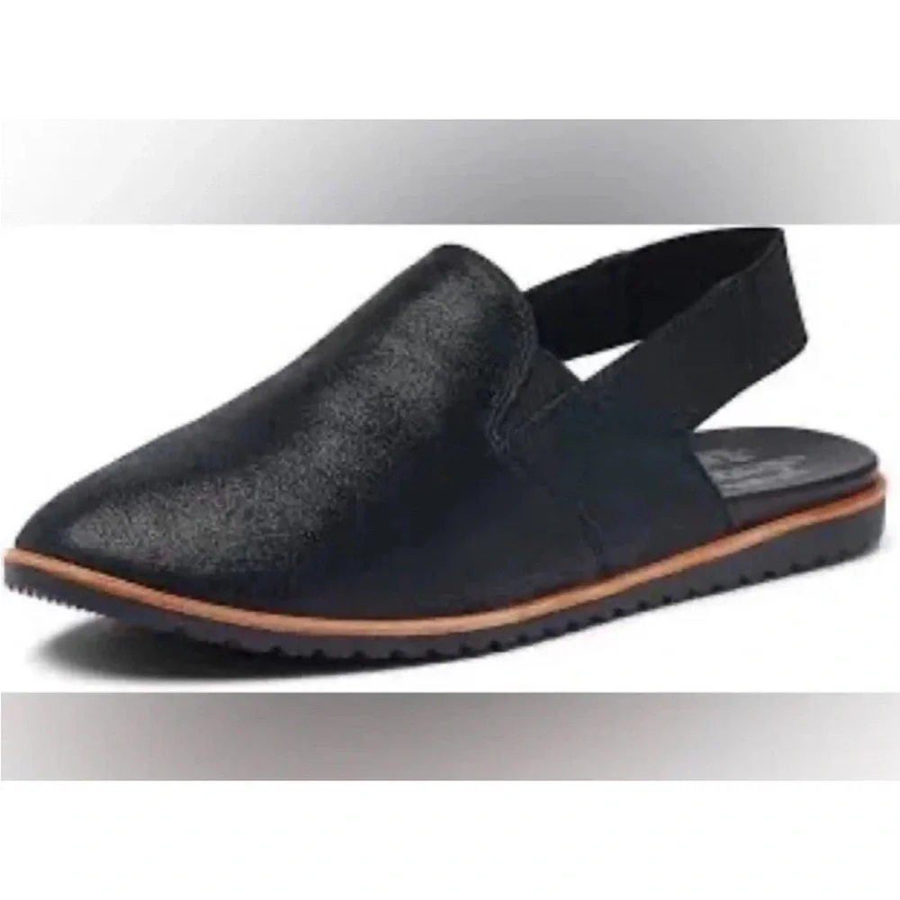 SOREL- Ella Slingback Mule Flats Shoes Shimmer Black Leather Size 8 - Picture 3 of 8